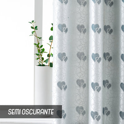 TENDA SEMI OSCURANTE FANTASIA CUORI 140X275CM ARGENTO