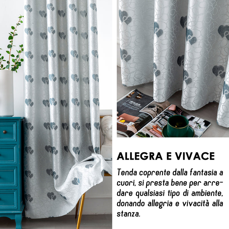 TENDA SEMI OSCURANTE FANTASIA CUORI 140X275CM ARGENTO