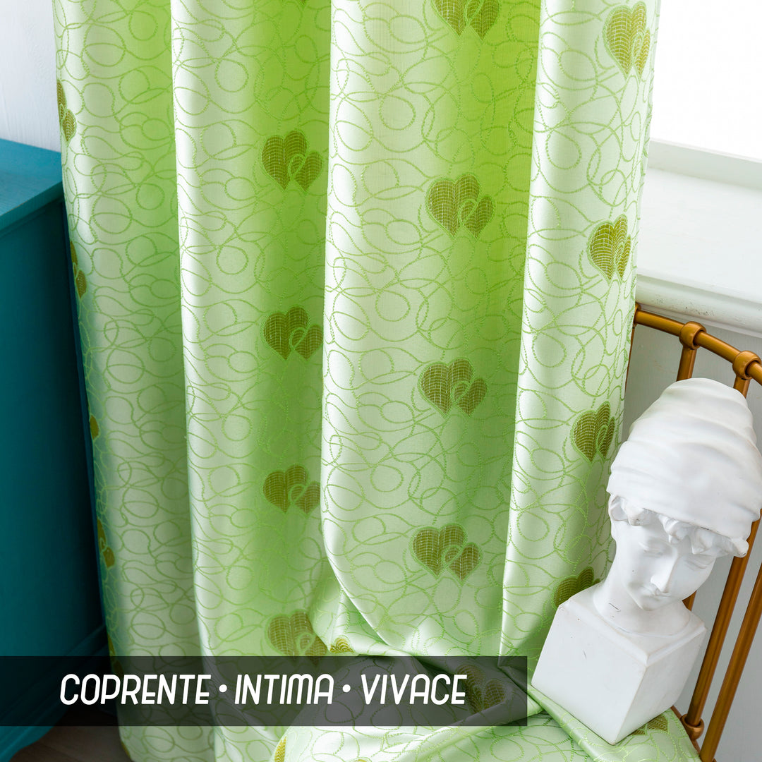 TENDA SEMI OSCURANTE FANTASIA CUORI 1 PANNELLO 140X275CM VERDE