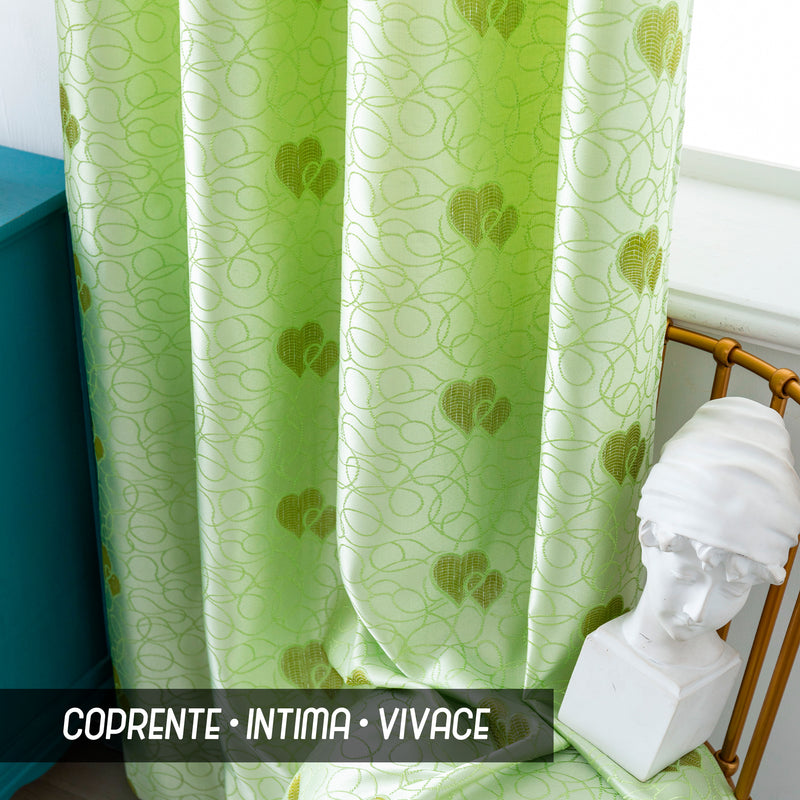 TENDA SEMI OSCURANTE FANTASIA CUORI 140X275CM VERDE