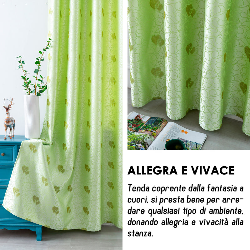 TENDA SEMI OSCURANTE FANTASIA CUORI 140X275CM VERDE