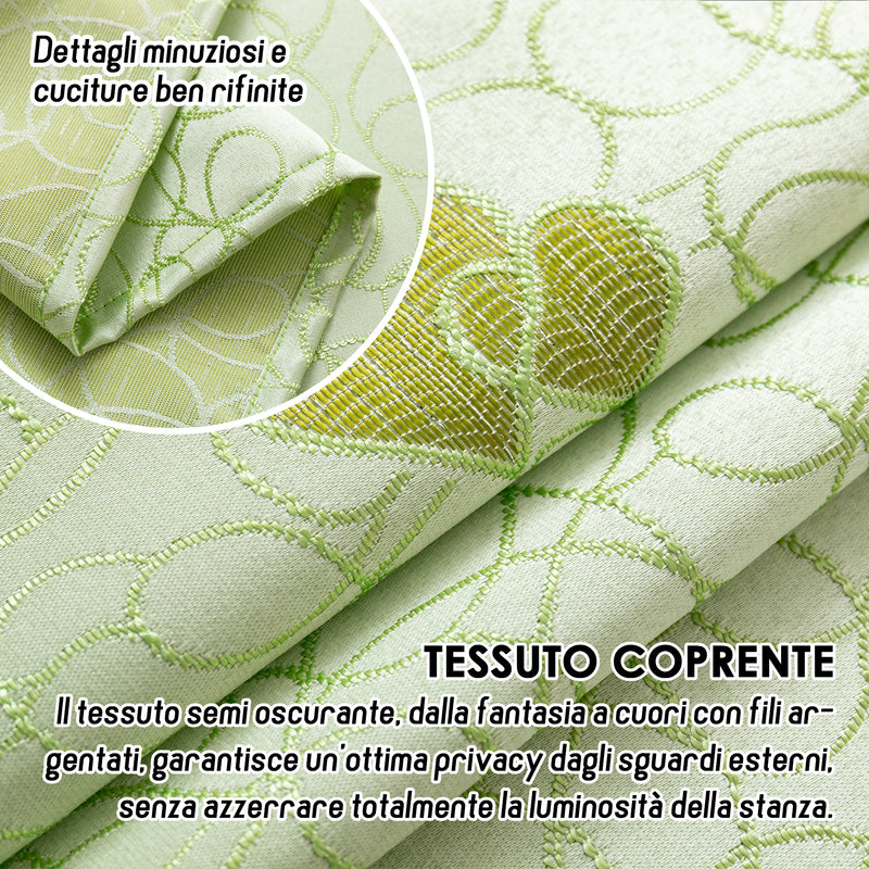 TENDA SEMI OSCURANTE FANTASIA CUORI 140X275CM VERDE