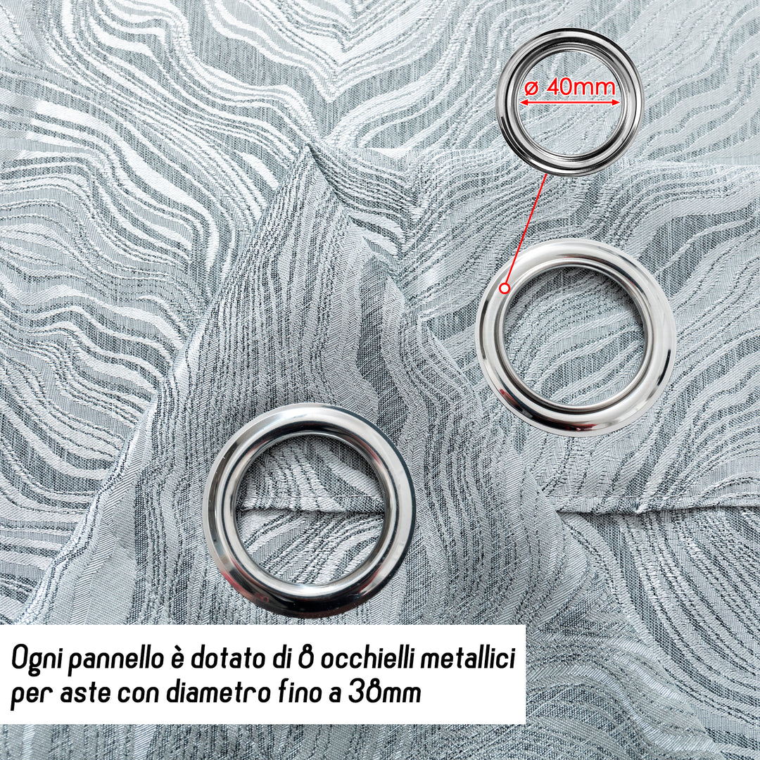 COPPIA TENDE ZANTE SEMI OSCURANTE FANTASIA ONDE 2 PANNELLO 140X285CM ARGENTO