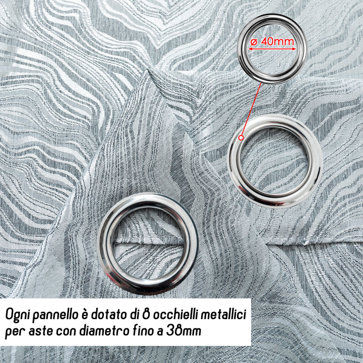 COPPIA TENDE ZANTE SEMI OSCURANTE FANTASIA ONDE 2 PANNELLO 140X285CM ARGENTO