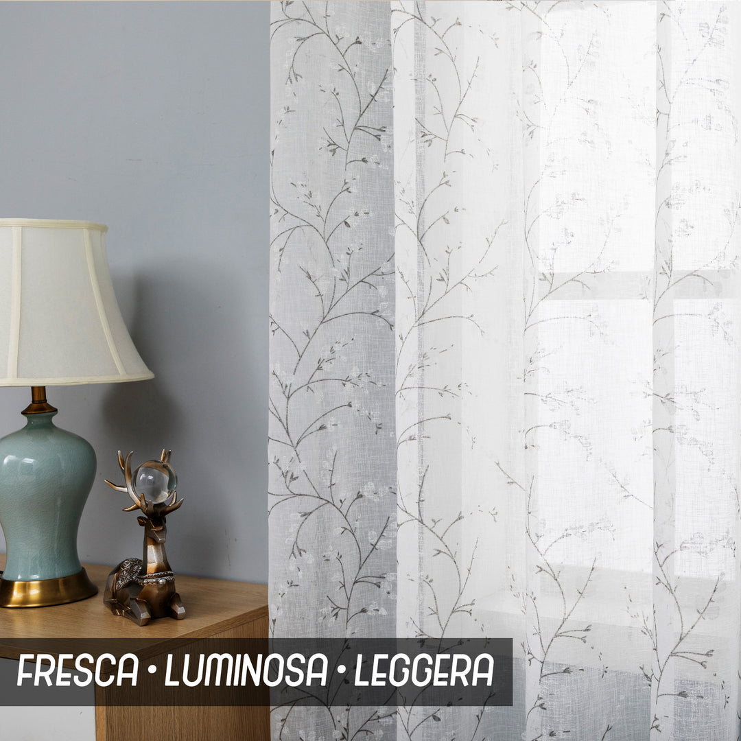 COPPIA TENDE ANTIGUA SEMI FILTRANTI FANTASIA MAGNOLIA 2X55X220CM BIANCO
