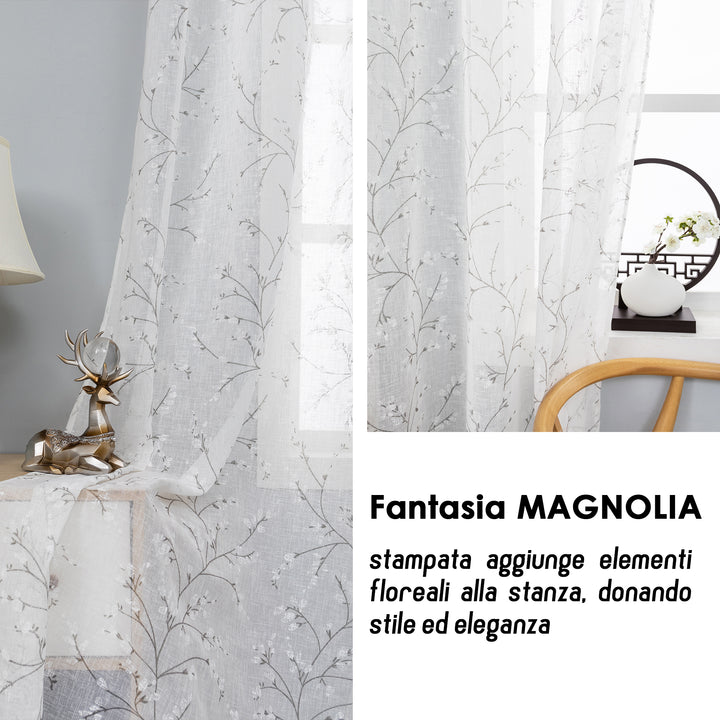 COPPIA TENDE ANTIGUA SEMI FILTRANTI FANTASIA MAGNOLIA 2X55X150CM BIANCO