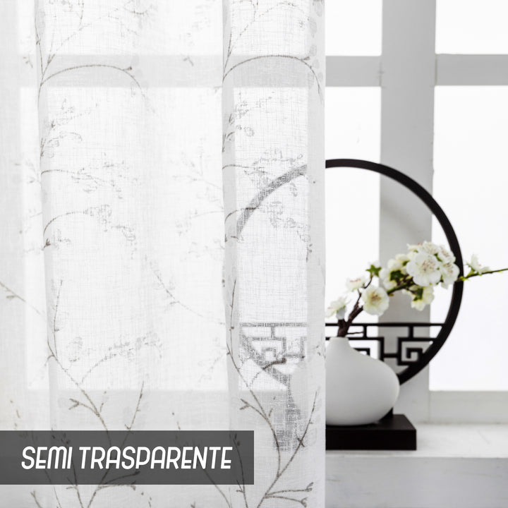 COPPIA TENDE ANTIGUA SEMI FILTRANTI FANTASIA MAGNOLIA 2X70X130CM BIANCO