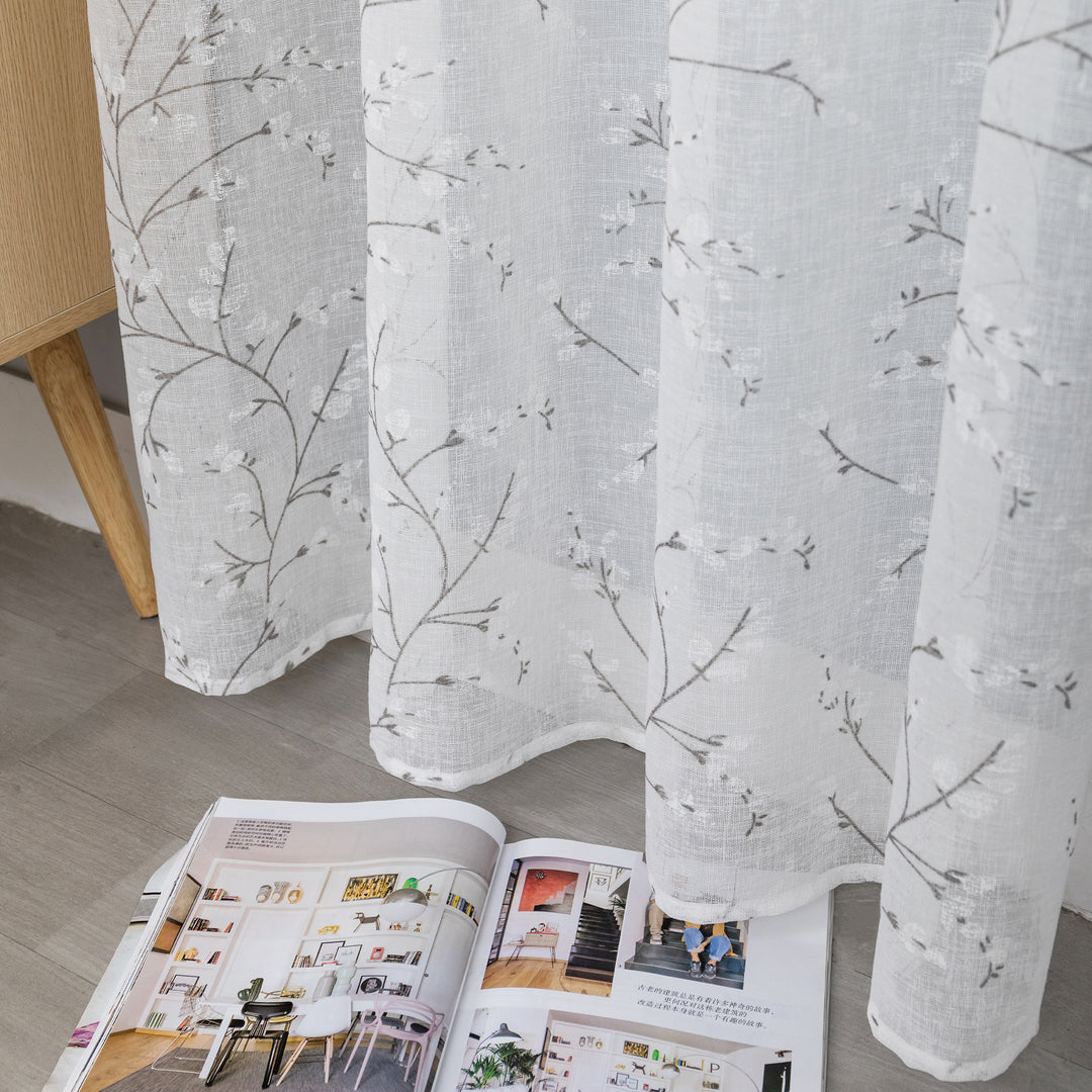 COPPIA TENDE ANTIGUA SEMI FILTRANTI FANTASIA MAGNOLIA 2X70X130CM BIANCO