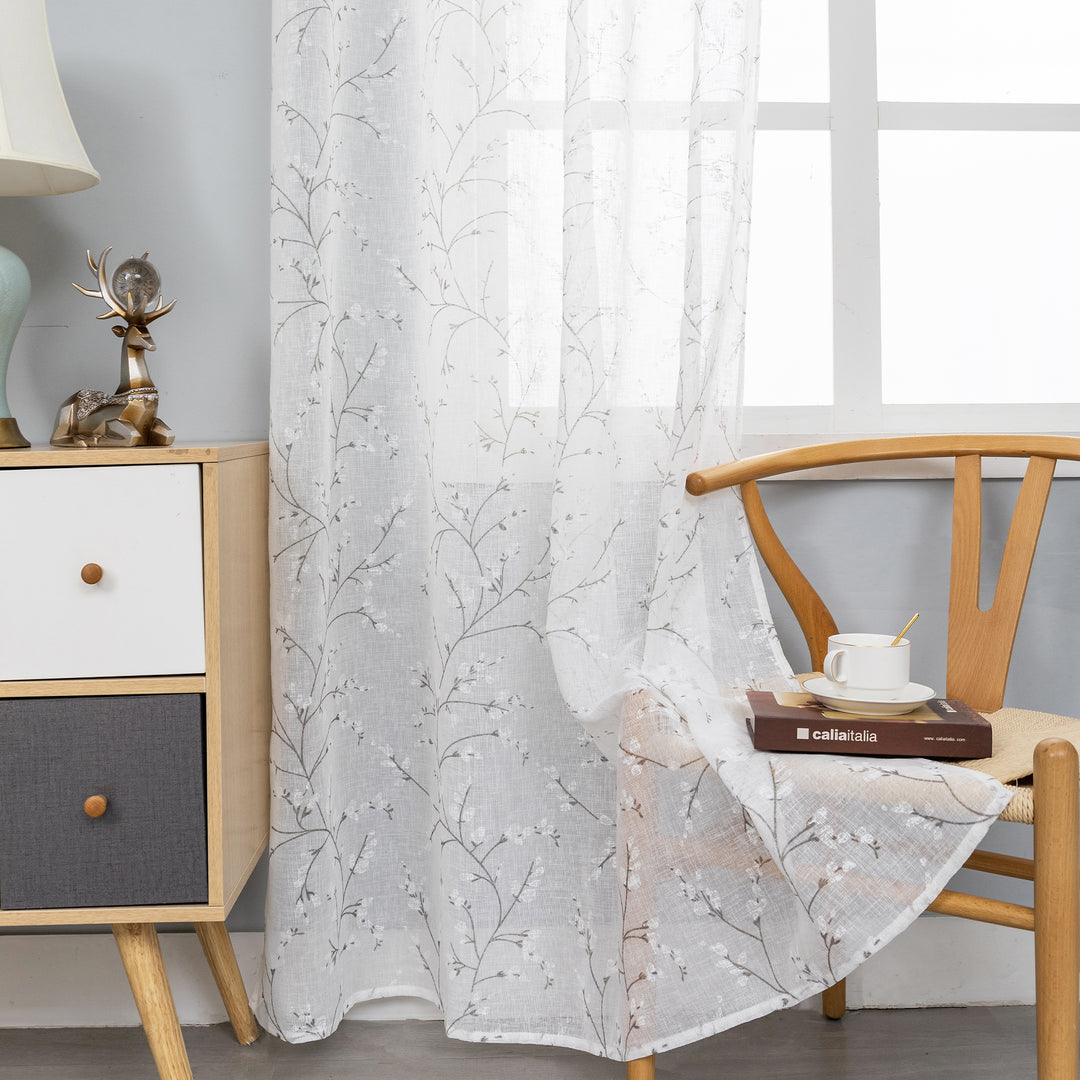 COPPIA TENDE ANTIGUA SEMI FILTRANTI FANTASIA MAGNOLIA 2X55X220CM BIANCO