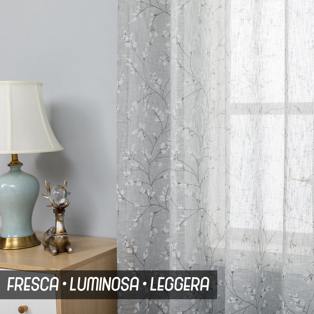 COPPIA TENDE ANTIGUA SEMI FILTRANTI FANTASIA MAGNOLIA 2X55X150CM GRIGIO