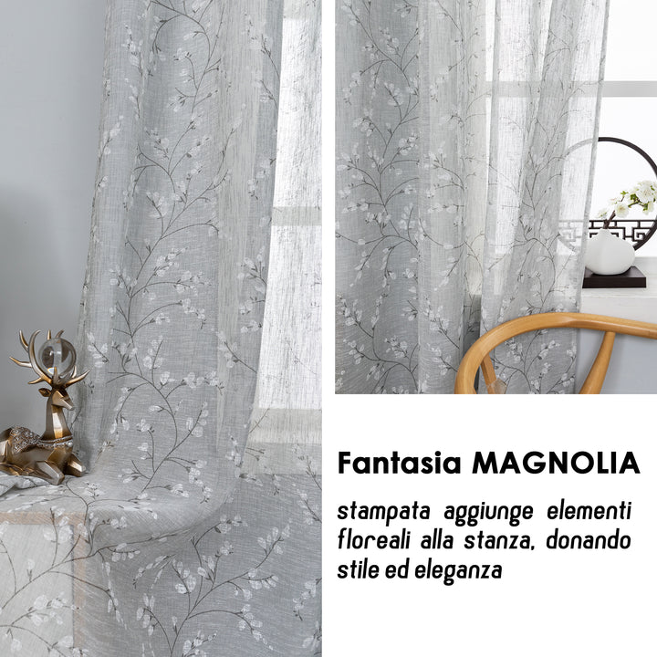 COPPIA TENDE ANTIGUA SEMI FILTRANTI FANTASIA MAGNOLIA 2X70X220CM GRIGIO