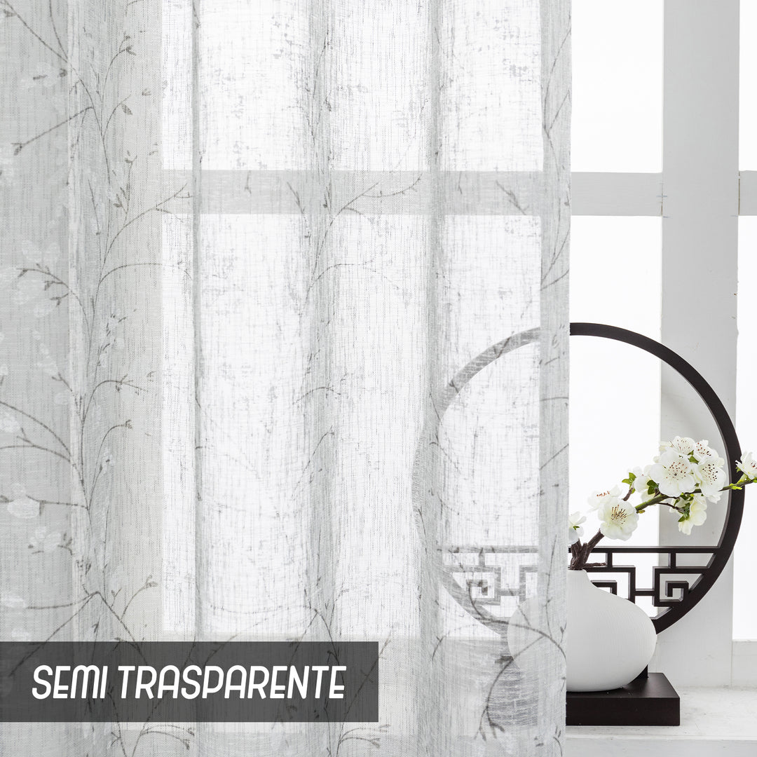 COPPIA TENDE ANTIGUA SEMI FILTRANTI FANTASIA MAGNOLIA 2X70X130CM GRIGIO