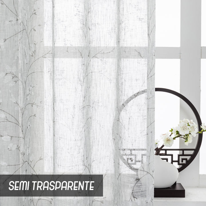 COPPIA TENDE ANTIGUA SEMI FILTRANTI FANTASIA MAGNOLIA 2X55X130CM GRIGIO