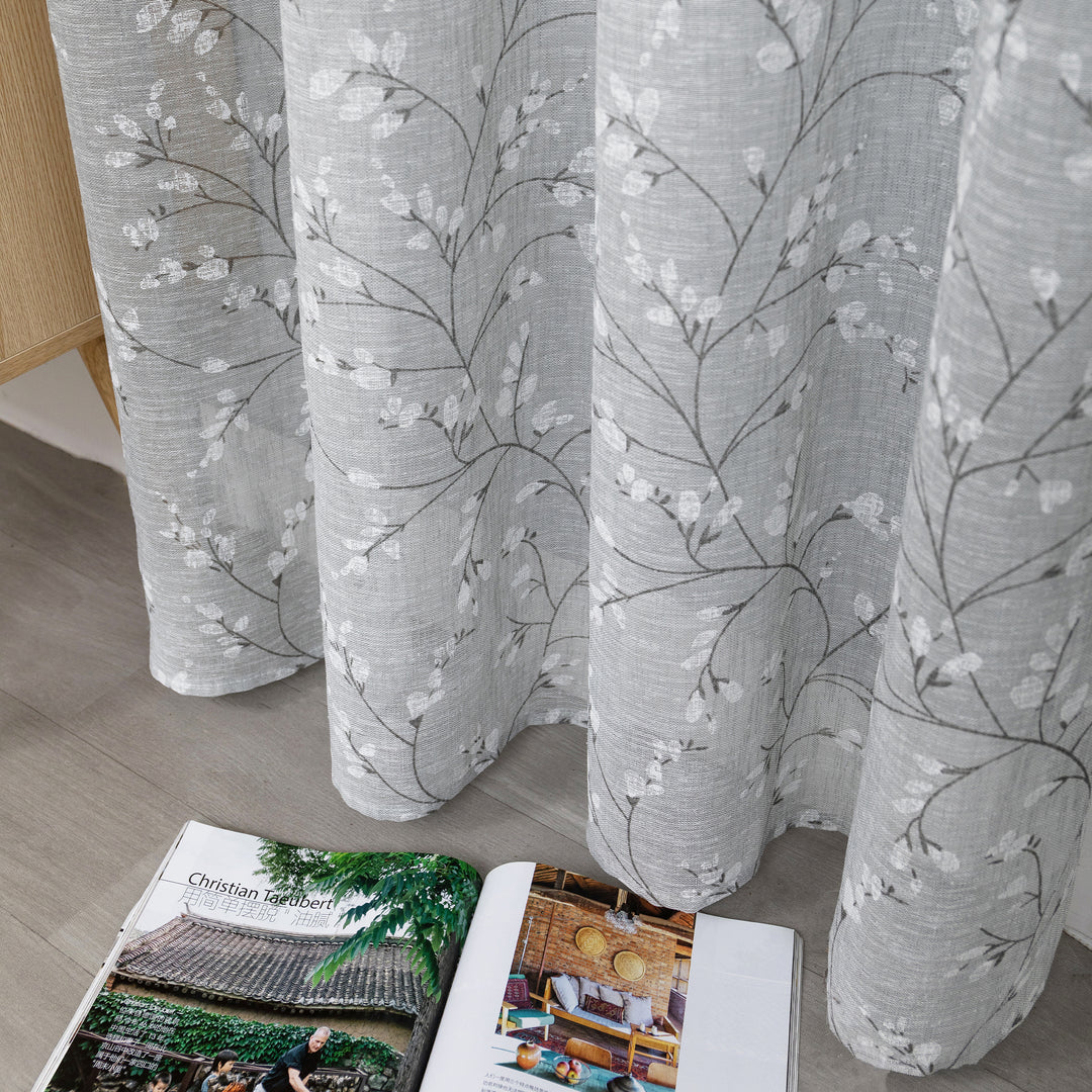 COPPIA TENDE ANTIGUA SEMI FILTRANTI FANTASIA MAGNOLIA 2X70X130CM GRIGIO