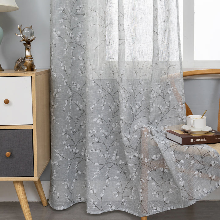 COPPIA TENDE ANTIGUA SEMI FILTRANTI FANTASIA MAGNOLIA 2X55X220CM GRIGIO