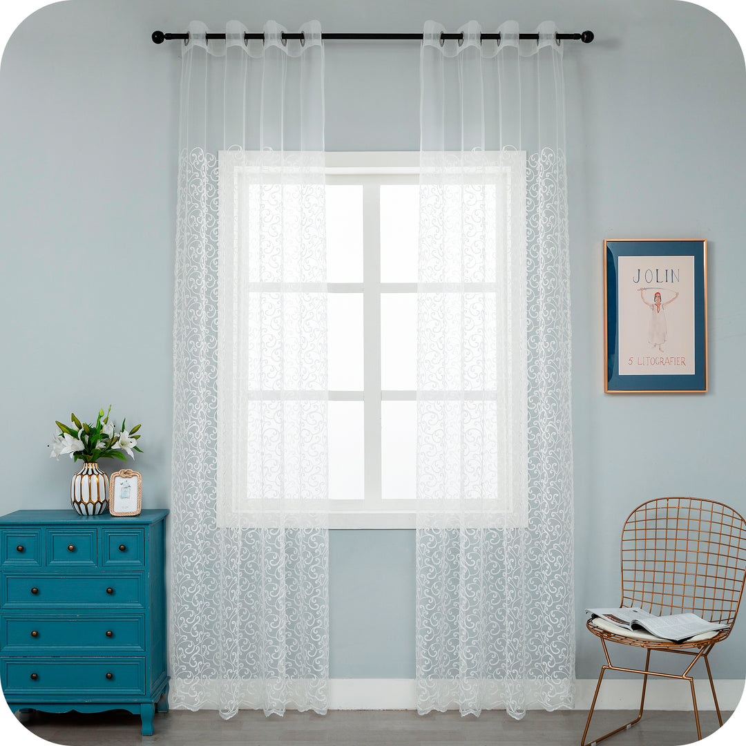 TENDA FILTRANTE IN PIZZO FANTASIA FLOREALE 1 PANNELLO 140X275CM BIANCO