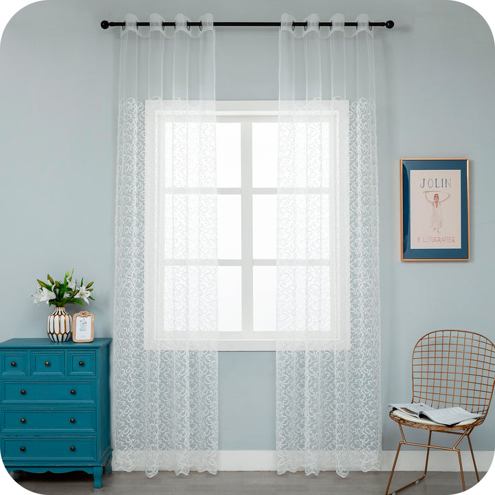 TENDA FILTRANTE IN PIZZO FANTASIA FLOREALE 1 PANNELLO 140X275CM BIANCO