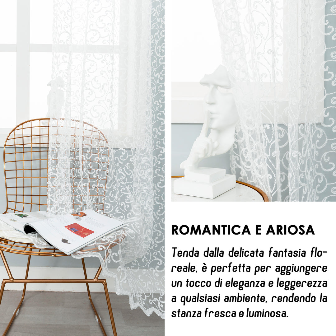 TENDA FILTRANTE IN PIZZO FANTASIA FLOREALE 1 PANNELLO 140X275CM BIANCO