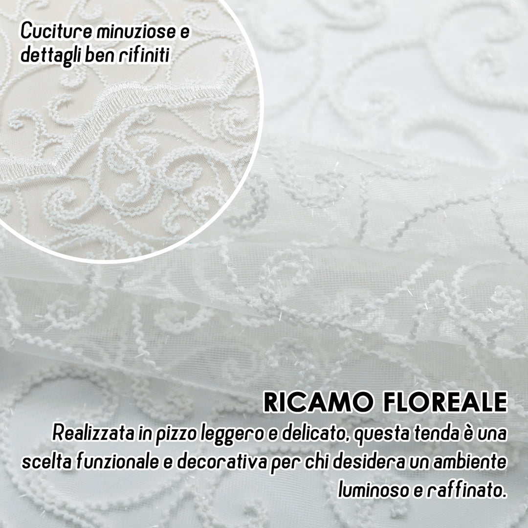 TENDA FILTRANTE IN PIZZO FANTASIA FLOREALE 1 PANNELLO 140X275CM BIANCO