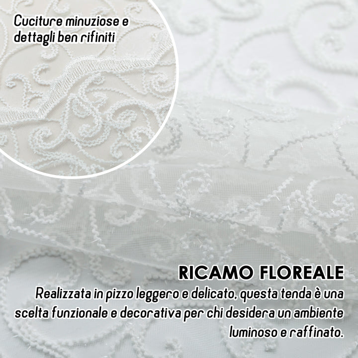 TENDA FILTRANTE IN PIZZO FANTASIA FLOREALE 1 PANNELLO 140X275CM BIANCO