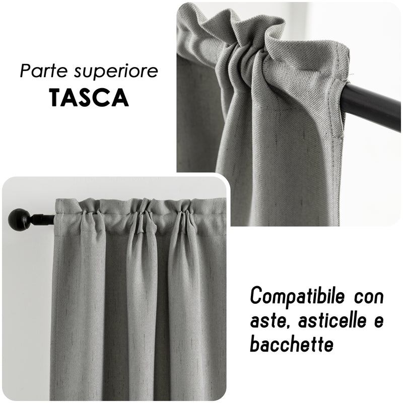 COPPIA TENDE PANTELLERIA IGNIFUGHE SEMI OSCURANTI FANTASIA A TRATTEGGI 2X70X235CM GRIGIO