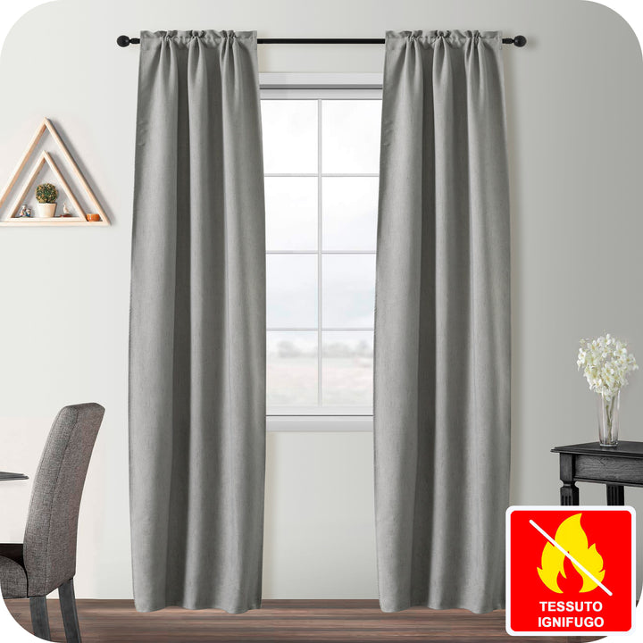 COPPIA TENDE PANTELLERIA IGNIFUGHE SEMI OSCURANTI FANTASIA A TRATTEGGI 2X70X235CM GRIGIO