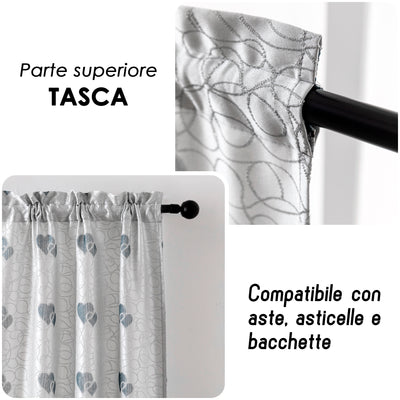 COPPIA TENDE SEMI OSCURANTI FANTASIA CUORI 2X70X145CM ARGENTO