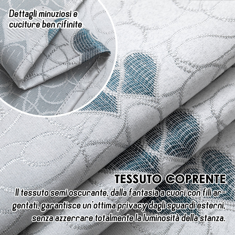 COPPIA TENDE SEMI OSCURANTI FANTASIA CUORI 2X70X145CM ARGENTO