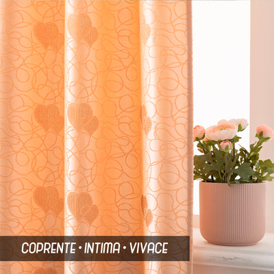 COPPIA TENDE SEMI OSCURANTI FANTASIA CUORI 2X70X145CM ALBICOCCA