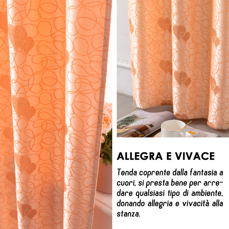 COPPIA TENDE SEMI OSCURANTI FANTASIA CUORI 2X70X145CM ALBICOCCA