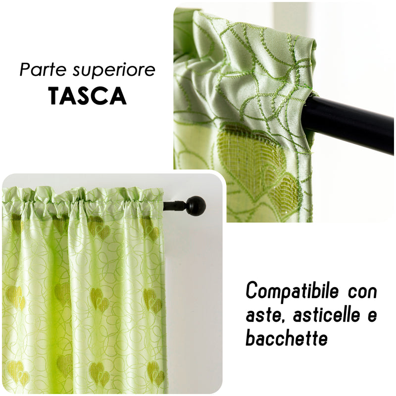 COPPIA TENDE SEMI OSCURANTI FANTASIA CUORI 2X70X145CM VERDE