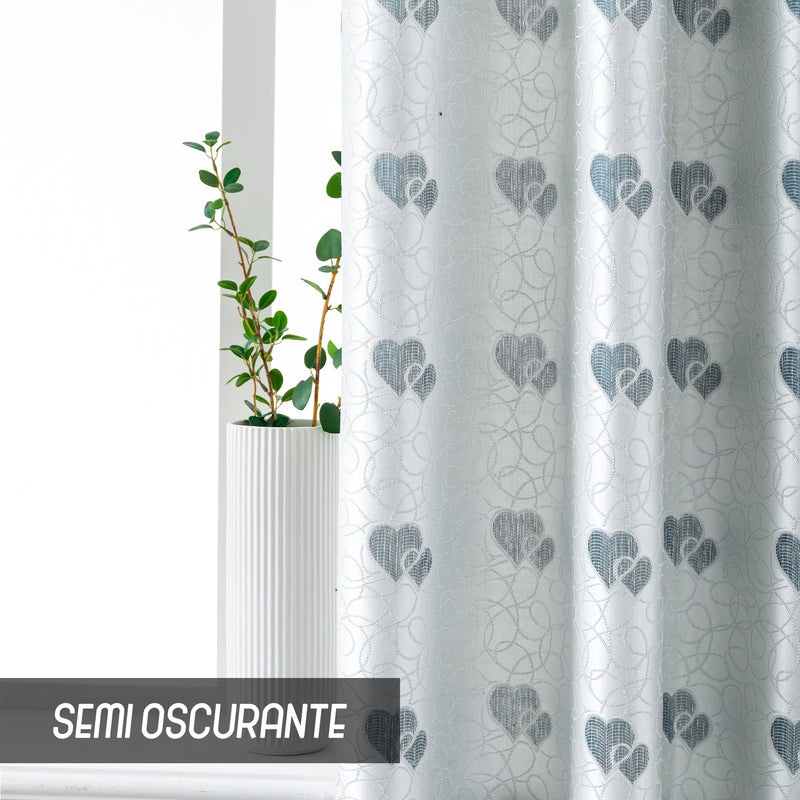 COPPIA TENDE SEMI OSCURANTI FANTASIA CUORI 2X70X235CM ARGENTO