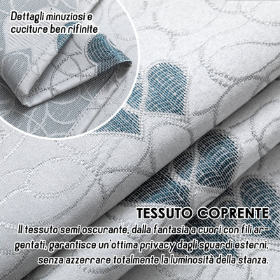 COPPIA TENDE SEMI OSCURANTI FANTASIA CUORI 2X70X235CM ARGENTO