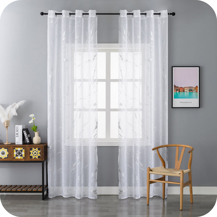 TENDA FAVIGNANA FILTRANTE FANTASIA ARGENTATA EFFETTO MARMO 1 PANNELLO 140X180CM BIANCO
