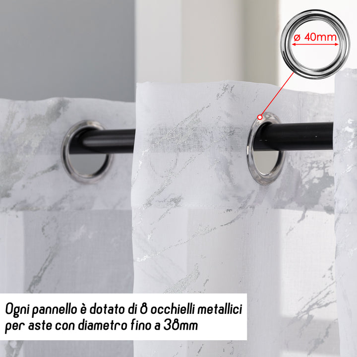 TENDA FAVIGNANA FILTRANTE FANTASIA ARGENTATA EFFETTO MARMO 1 PANNELLO 140X180CM BIANCO