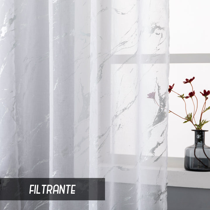 TENDA FAVIGNANA FILTRANTE FANTASIA ARGENTATA EFFETTO MARMO 1 PANNELLO 140X180CM BIANCO