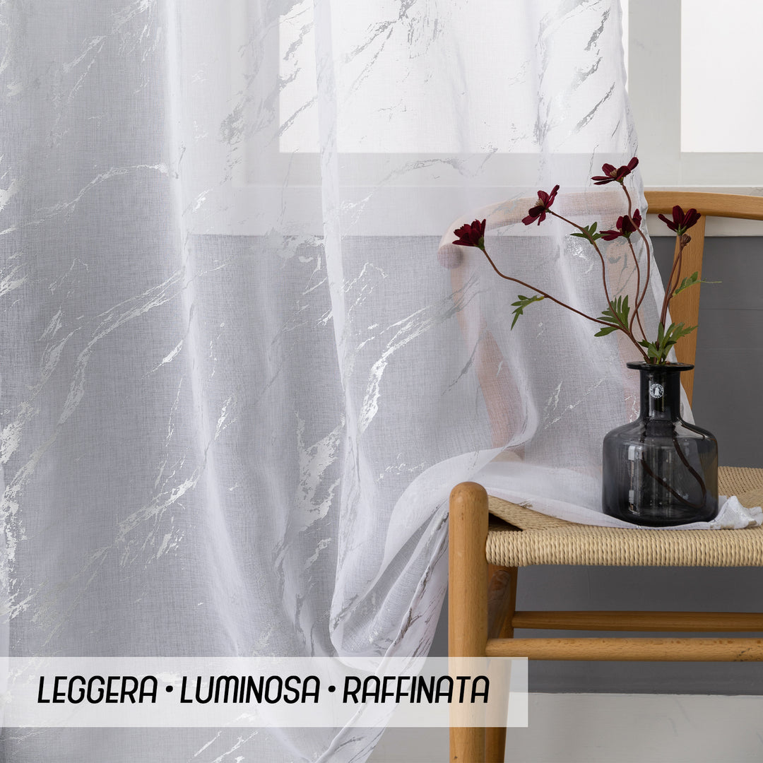TENDA FAVIGNANA FILTRANTE FANTASIA ARGENTATA EFFETTO MARMO 1 PANNELLO 140X180CM BIANCO