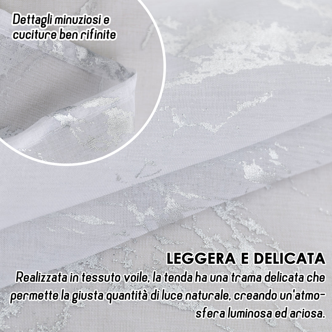TENDA FAVIGNANA FILTRANTE FANTASIA ARGENTATA EFFETTO MARMO 1 PANNELLO 140X180CM BIANCO