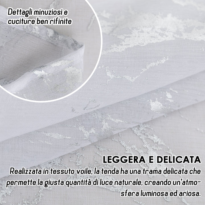 TENDA FAVIGNANA FILTRANTE FANTASIA ARGENTATA EFFETTO MARMO 1 PANNELLO 140X180CM BIANCO