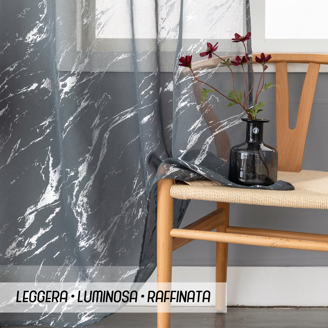 TENDA FAVIGNANA FILTRANTE FANTASIA ARGENTATA EFFETTO MARMO 1 PANNELLO 140X240CM GRIGIO