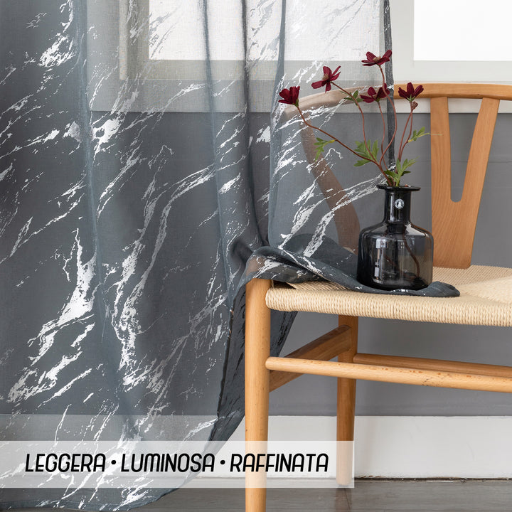 TENDA FAVIGNANA FILTRANTE FANTASIA ARGENTATA EFFETTO MARMO 1 PANNELLO 140X240CM GRIGIO