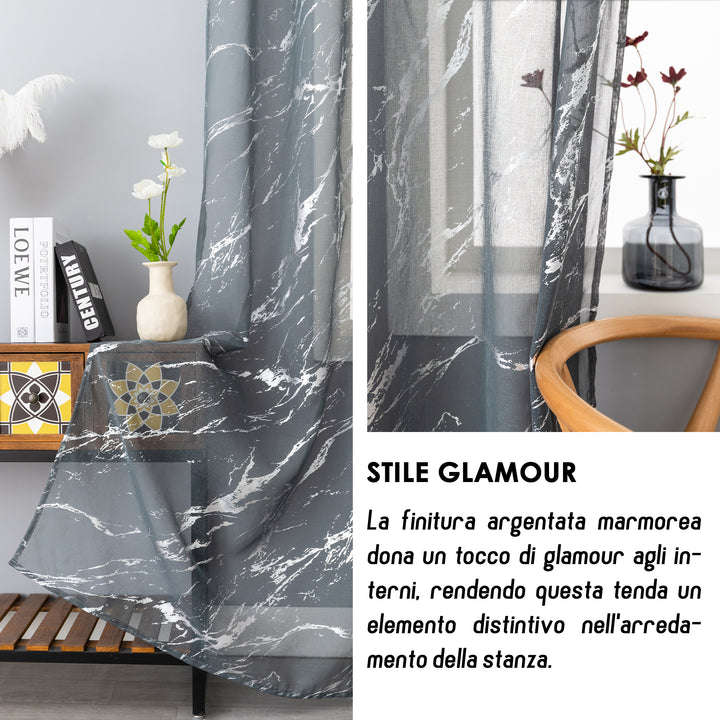 TENDA FAVIGNANA FILTRANTE FANTASIA ARGENTATA EFFETTO MARMO 1 PANNELLO 140X240CM GRIGIO