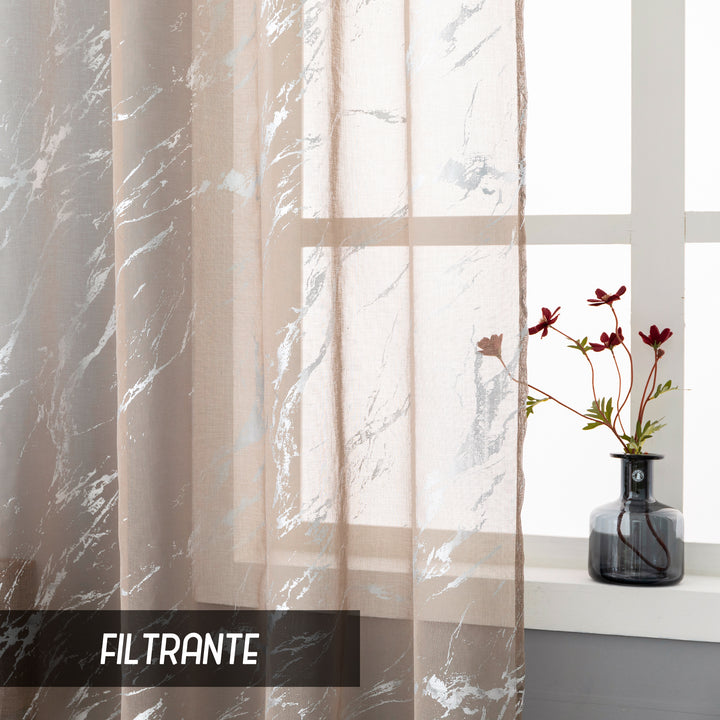 TENDA FAVIGNANA FILTRANTE FANTASIA ARGENTATA EFFETTO MARMO 1 PANNELLO 140X180CM TORTORA