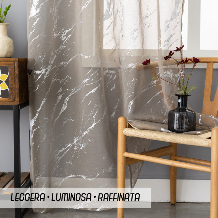 TENDA FAVIGNANA FILTRANTE FANTASIA ARGENTATA EFFETTO MARMO 1 PANNELLO 140X180CM TORTORA