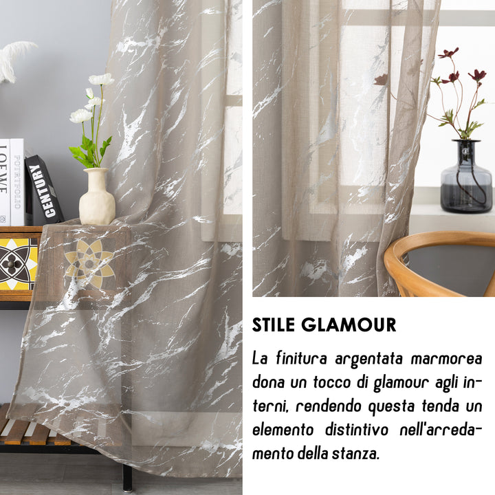TENDA FAVIGNANA FILTRANTE FANTASIA ARGENTATA EFFETTO MARMO 1 PANNELLO 140X180CM TORTORA
