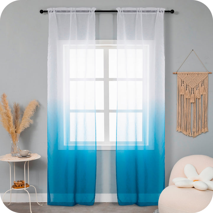 COPPIA TENDE OLÉRON FILTRANTI SFUMATE BIANCO-AZZURRO 2X70X255CM