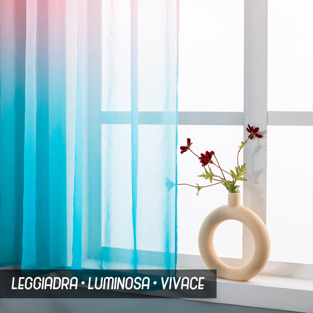 COPPIA TENDE OLÉRON FILTRANTI SFUMATE ROSA CELESTE 2X70X140CM