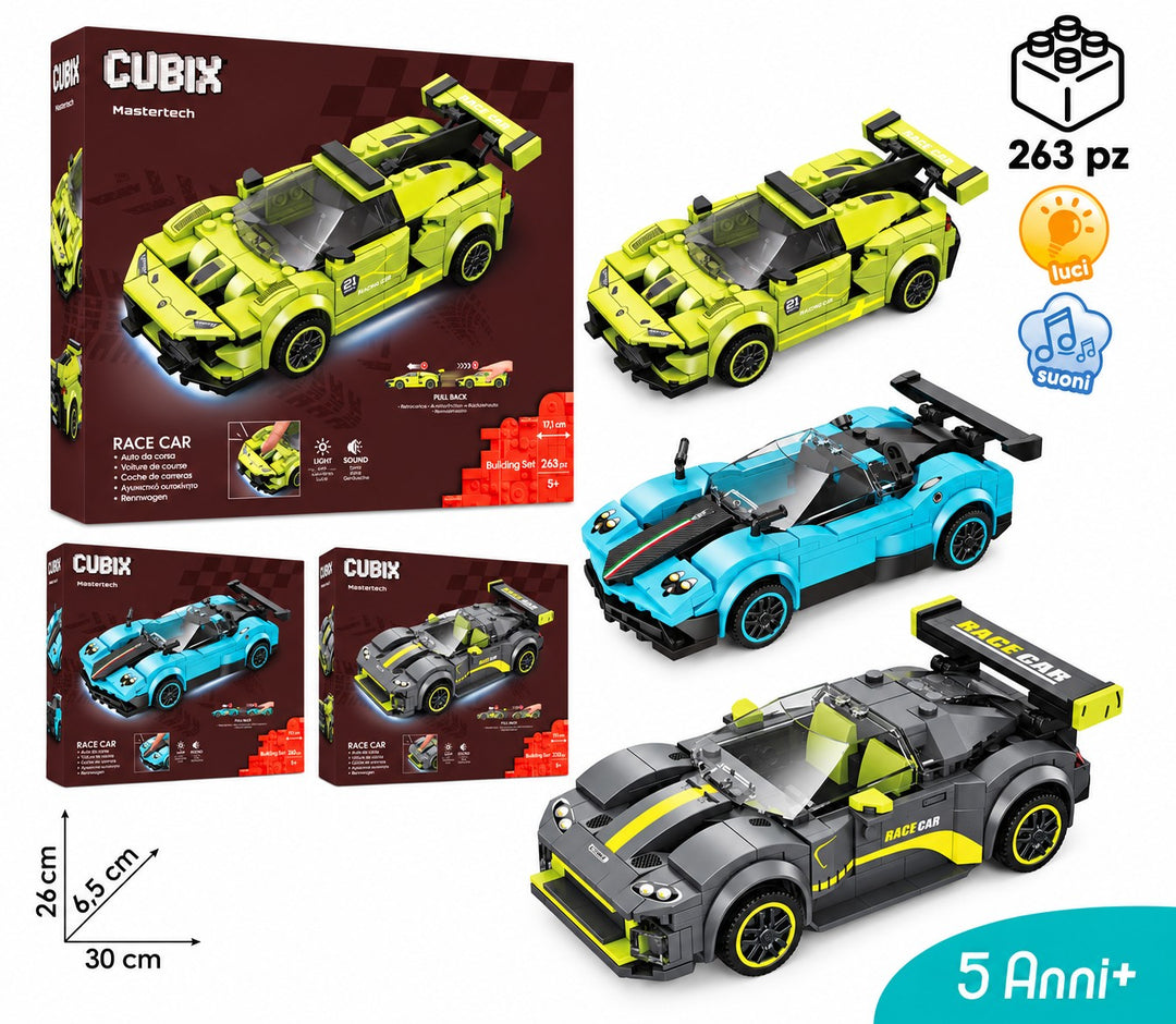 CUBIX COSTRUZIONI AUTO DA CORSA RETROCARICA CON LUCI E SUONI