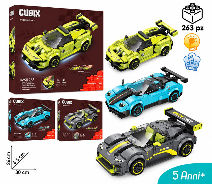 CUBIX COSTRUZIONI AUTO DA CORSA RETROCARICA CON LUCI E SUONI