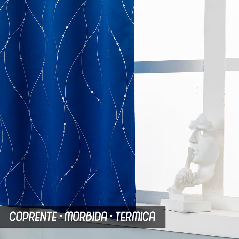 COPPIA TENDE CAPRI OSCURANTI MOTIVO INTRECCIO 2X70X150CM BLU